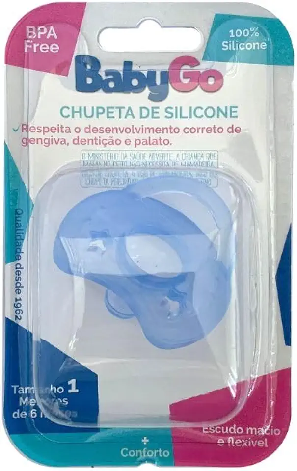 Chupeta T1 Menino Azul com Bico Convencional de Silicone Calmante 0 a 6 Meses - Conforto e Segurança para Bebês | BabyGo