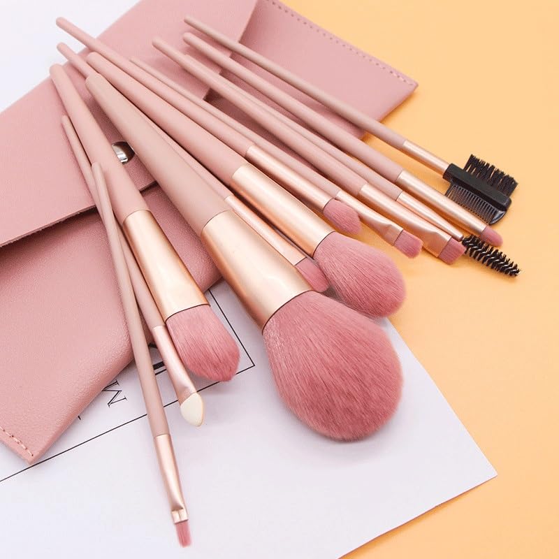 Kit de 12 brochas de maquillaje rosa nude para tu rutina diaria de polvos y sombras 4