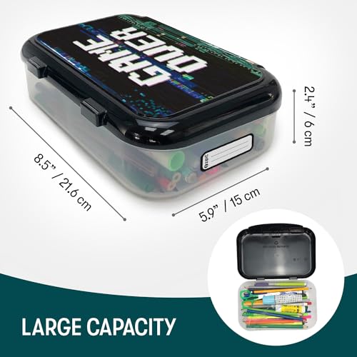 Image of ZIPIT Recycled Plastic Pencil Box for Boys, Large Pencil Case, Gamer | Durable box for kids, made of recycled, PVC-free plastic, transparent stackable design with name tag, holds 60 pens & pencils
