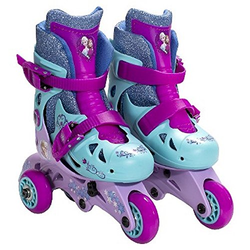 Disney Frozen Adjustable 2-in-1 Convertible Glitter Trainer Skates/Rollerblades w/ Wrist Guards, Ages 3-6, Size Range J6-J9 - Thumbnail 4