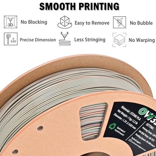 Image of OVV3D Stone PLA 3D Printer Filament, Rock PLA Filament 1.75mm, Volcano Grey | Stone Filament, Rock PLA Filament 1.75mm + /- 0.02mm 1kg, Better to Print Fossil Bone / Marble, Gradient Brown Tan Beige Grey