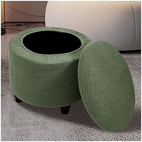 XMAYODS Round Storage Ottoman Covers 2 Piece Stool Slipcover Polyester Footstool Protector Covers Stretch with Elastic Bottom Feature Textured Machine Washable Jacquard Fabric (Color : #9)