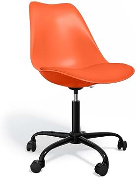 Tulip Style Silla de oficina con ruedas - Silla de oficina giratoria - Estructura negra Tulipán Naranja