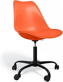 Tulip Style Silla de oficina con ruedas - Silla de oficina giratoria - Estructura negra Tulipán Naranja