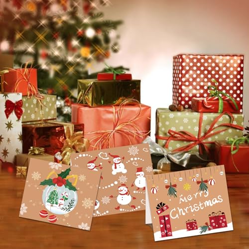 MORAINJAY 24 Weihnachtstag Grußkarten mit Umschlägen, Blankokarten Set, 6 Weihnachtsmotive, für Festtagsgrüße, Frohe Weihnachten, inkl. Aufkleber