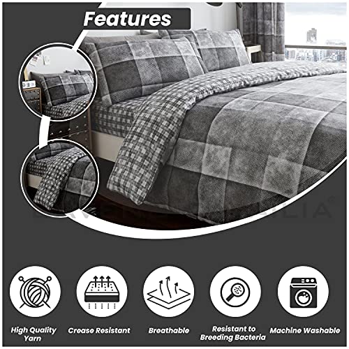 GC GAVENO CAVAILIA Checked Duvet Cover Sets Double, Super Soft Reversible Checkered Bedding Quilt Set, Grey - Image 4