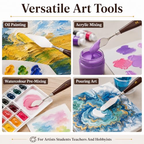 Miniatura 7 de Exerz Cuchillos De Paleta, 5 Piezas De Acero Inoxidable. Espátula Raspador. Suministros De Arte, Accesorios Para Pintura Al Óleo Y Acrílica, Mezcla De Colores Para Verter Arte