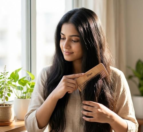 Image of Glaze Wooden Hair Shampoo Comb, Wide Tooth, Natural Wood, for Detangling Long Hair