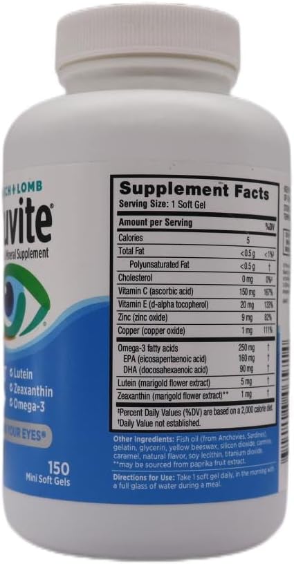 Adult 50+ Eye Vitamin & Mineral,Lutein,Zeaxanthin,Vitamins C,Omega-3 Supplements,Take Care of Your Eyes,150 Softgel,1 Pack