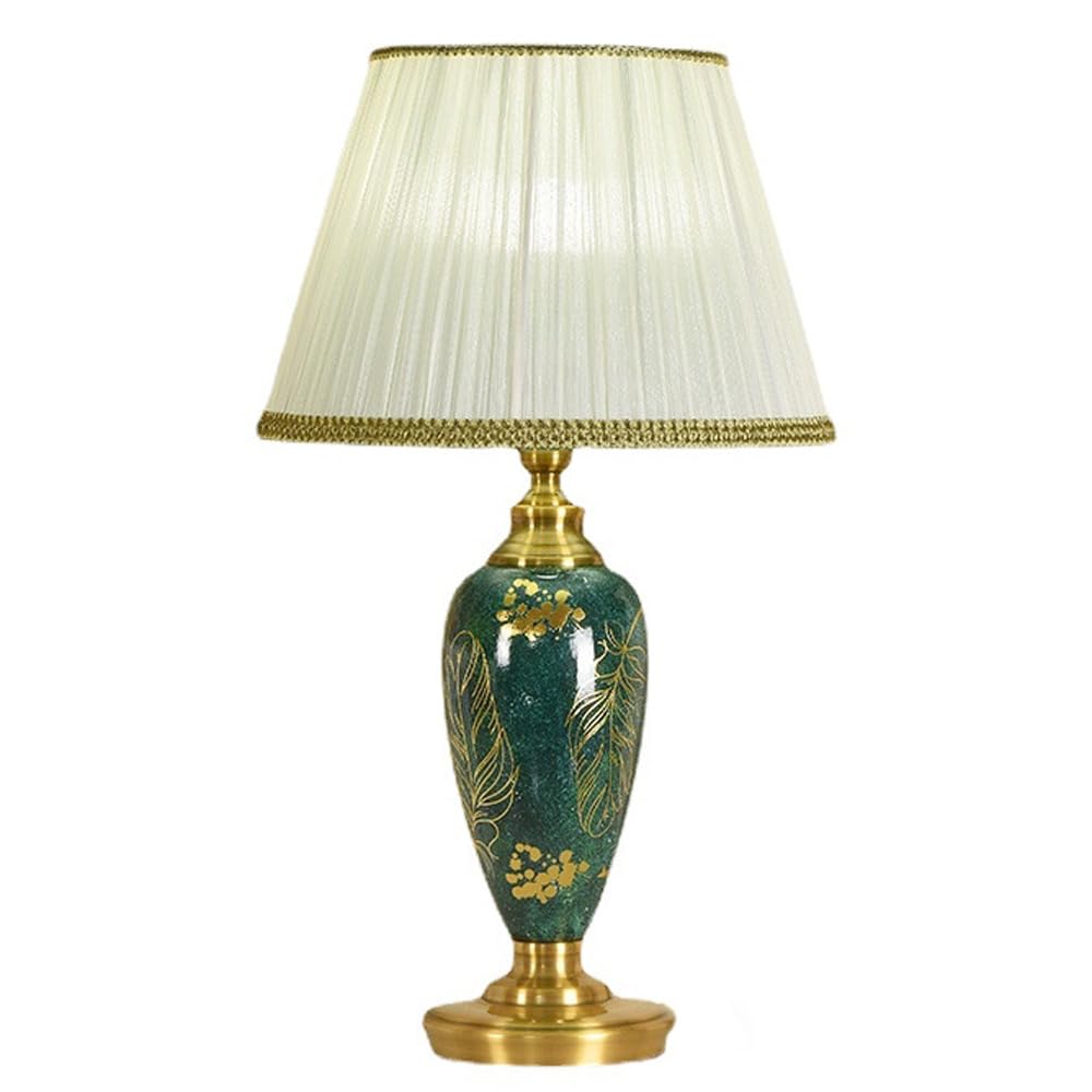 FAZRPIP Ceramic Table Lamps For Bedroom Living Room,Green Glazed Porcelain Table Lamp Creative Chinese Oriental Desk Light American Hand-Painted Bedside Lamp 58 * 33cm