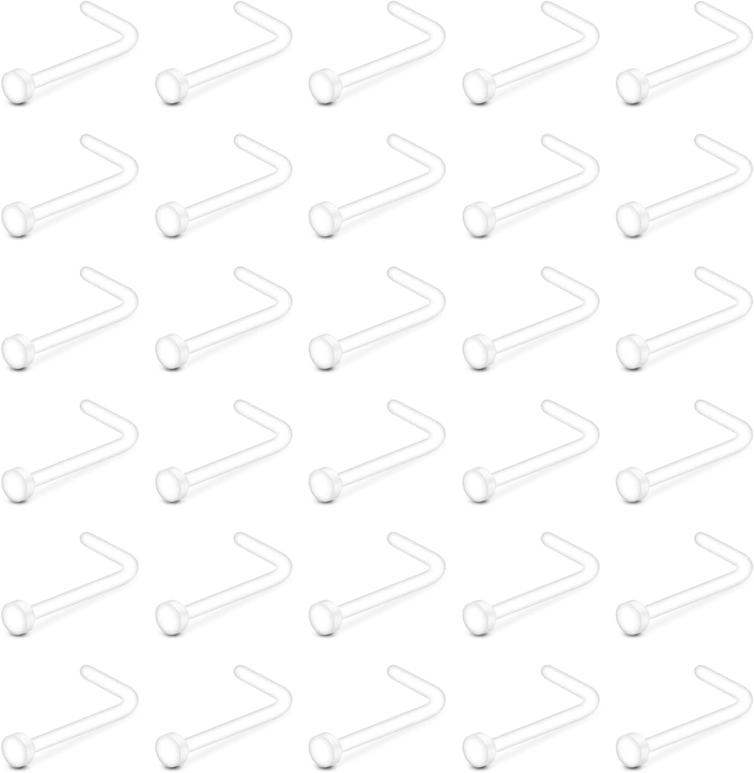 VCMART30pcs Clear Nose Studs Retainers 18G Flat Top Nose Bone Hide Piercing Jewellery for School Work L Shaped
