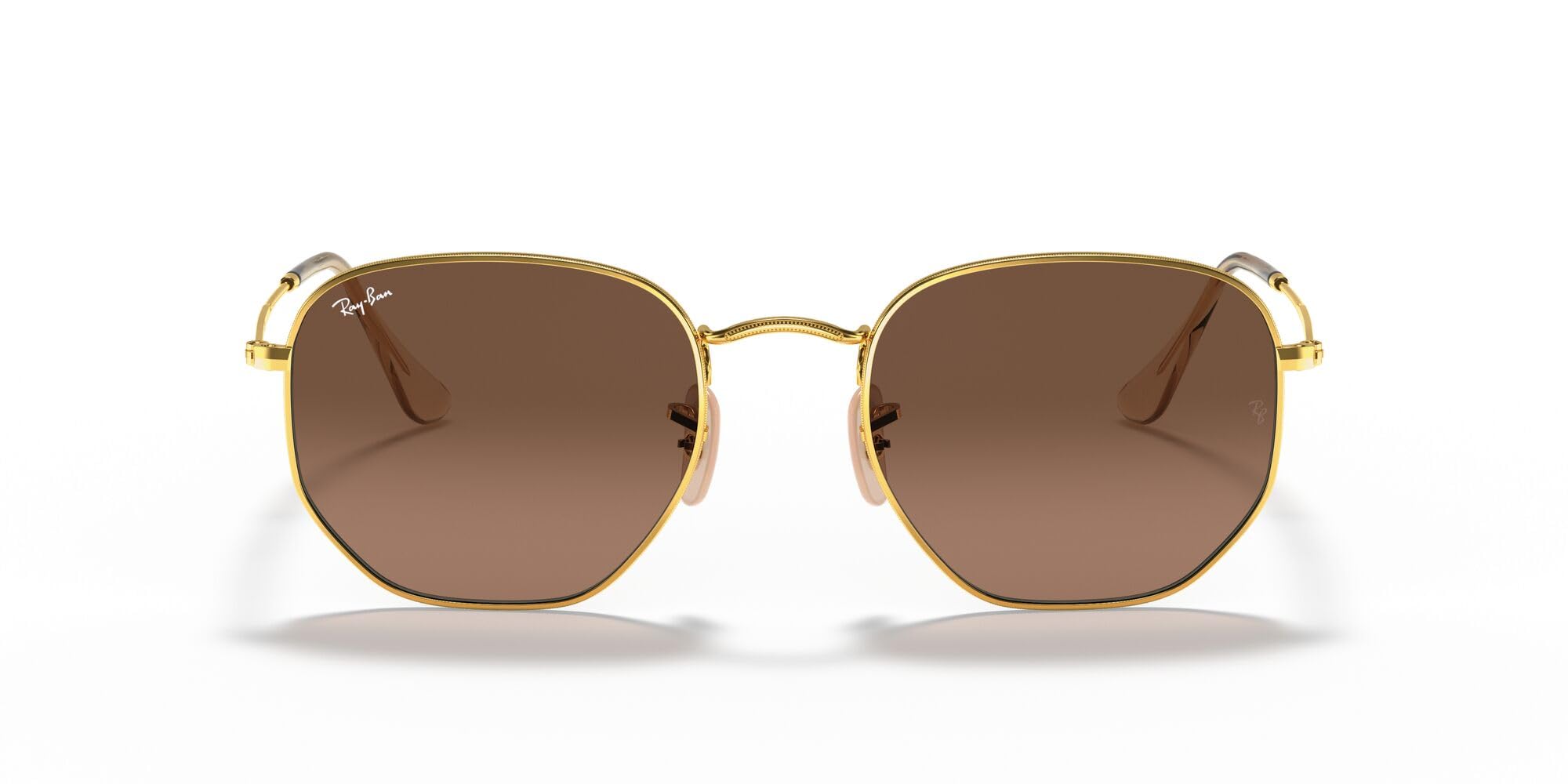 Ray-Ban RB3548N Hexagonal Flat Lens Sunglasses, Gold/Brown