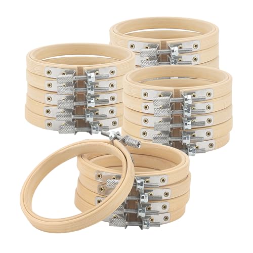 JIAYUET 20 PCS 3 Inch Small Embroidery Hoop 8cm Mini Bamboo Cross Stitch Ring Circle for Sewing DIY Craft