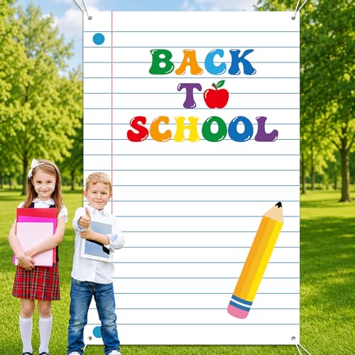 6.6x4.4Ft Notebook Paper Backdrop Back to School Photo Backdrop Classroom Banner Decorations for Class of 2026 Photo Background Graduation Wall Door Decor First Day of School Party Supplies