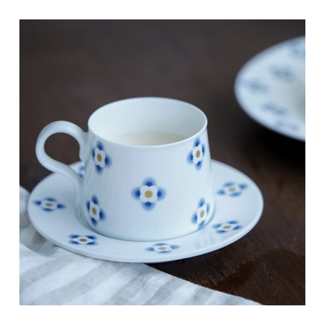 Keramikbecher Einfache keramische Tasse und Untertasse Set Nachmittag Tee Kaffeetasse Handgemalte Muster Becher Familienfrühstück Milchtasse Smart Mug (Color : A)