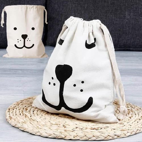 Canvas Drawstring Laundry Bags Washable Large 60 x 48CM Drawstring Cotton Bag Toys Storage Travel Stuff Bags for Clothes Sleep & Smile Bear - Image 6