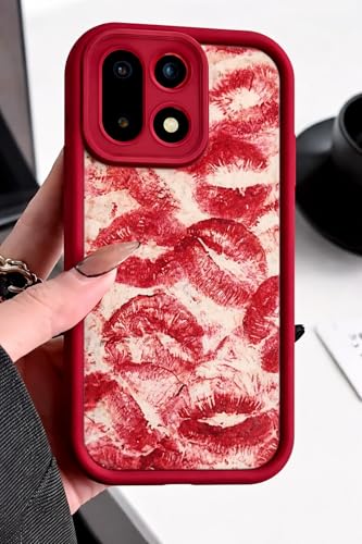 Image of COVERLY Lips Back Case Cover Compatible for OnePlus 15 5G | Hot 3D Sexy Lips Retro Embossed | 360 Camera Protection | Lipstick Kiss Print Cute Soft Touch Liquid Silicone Phone Case (TPU | Love Red)