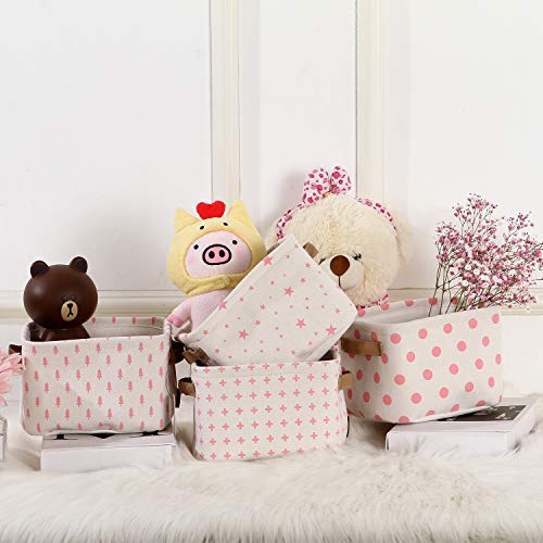 Sea Team Collapsible Small Canvas Fabric Storage Basket With Handles, Square Mini Storage Box, Cube, Foldable Shelf Basket, Closet, Desk Organizer For Nursery, Home, Office (Pink, Set Of 4) #TOP5