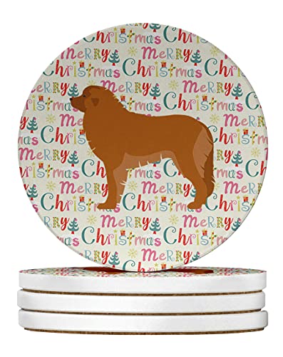 Caroline's Treasures Leonberger Merry Christmas Large Sandstone Coasters Pack of 4 Absorbent Round Coasters Decor Gifts for Men or Women, 4 in, Multicolor