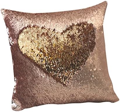 Xorastra Exquisite Two-Color Sequin Glamorous Throw Pillow Case Fancy Mermaid Sofa Cushion Glitter Decorative Pillow Cover (Rose Gold-Gold)