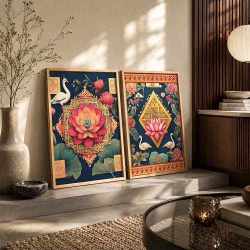 Image of kotart - Wall Art Madhubani Paintings for Living Room Pichwai Art Painting for Wall Decoration Poster With frames Paintings Home Decoration Indian Home Decor Frames set of 2 (6, (35x37 Inch), Framed)