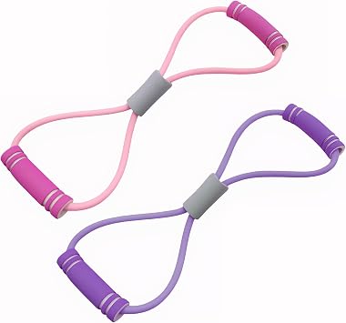2Pcs Resistance Bands with Handle, Figure 8 Resistance Band for Exercise, Stretch Bands for Exercise, Yoga Gym Fitness Pulling Rope for Arm and Shoulder Stretch Strength Training Purple, Pink