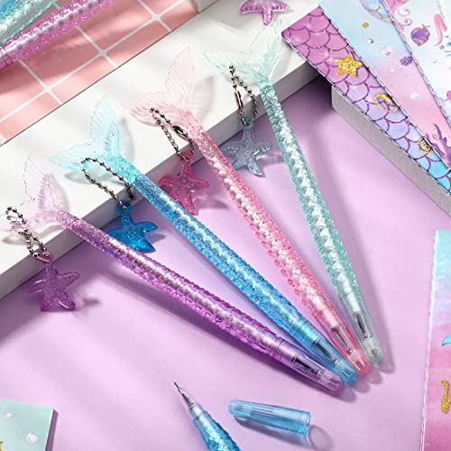 24 Pcs Mermaid Pen And Notebook 5 Inches 12 Cute Mermaid Scale Notepads 12 Mermaid Black Pen For Mermaid Birthday Decorations, Kids Girls School Supplies, Sea Ocean Themed Party Gifts (Elegant) #TOP5