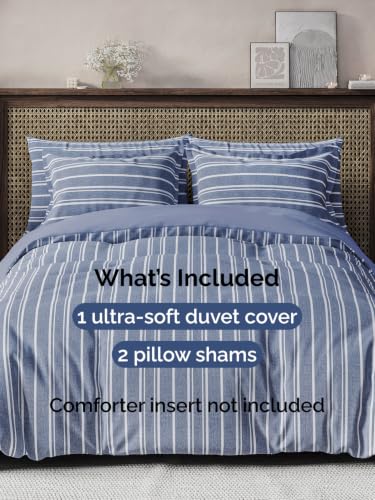 Image of Duvet Cover King Size - 3 Piece Set with Zipper Closure - Blue Stripes | Extra Soft King Duvet Cover 104 inch x 90 inch with 2 Pillow Shams, Hotel Luxury w / Zipper Closures & Ties, Comfy & Breathable, Comfy