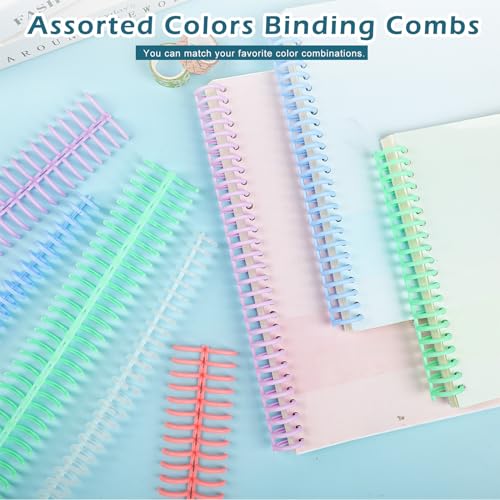 15 PCS Plastic Binding Combs, NEWEST 30 Rings Click Binding Coils, 3/4 Inch Diameter Comb Binding Spines, Assorted Colored 80 Sheets Capacity Binder Combs for Notebooks, Documents