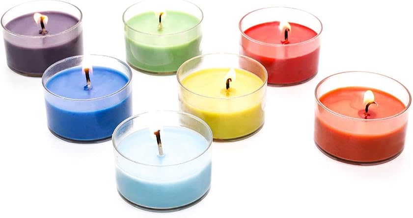 7 Chakra Meditasyon Kristal Kap  i Renkli Mum Seti - Small
