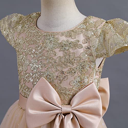 IDOPIP Flower Girl Sequin Lace Dresses for Wedding First Communion Dress Kids Princess Pageant Formal Party Long Maxi Gowns4