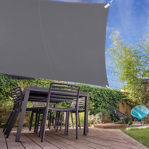 Toldo vela cuadrado impermeable de 2x2m gris con cuerdas tensoras 4