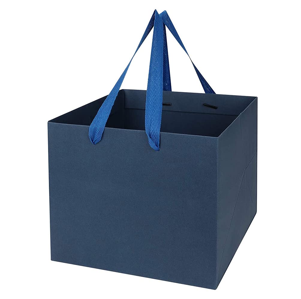 5 Pack Large Square Paper Gift Bags with Handle Present Gift Box Bags Flowers Cake Carrier Bag Wide Reusable Shopping Bag Large Party Bags for Wedding Food Party Shopping Celebration, 35x30x30cm