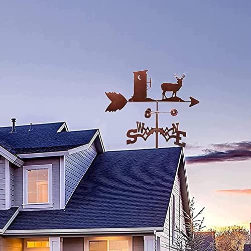 Deer Weather Vanes Windblown Metal Weathervane with Wind Direction Indicator Outdoor Metal Bracket Weather Vanes Garden Courtyard Decoration