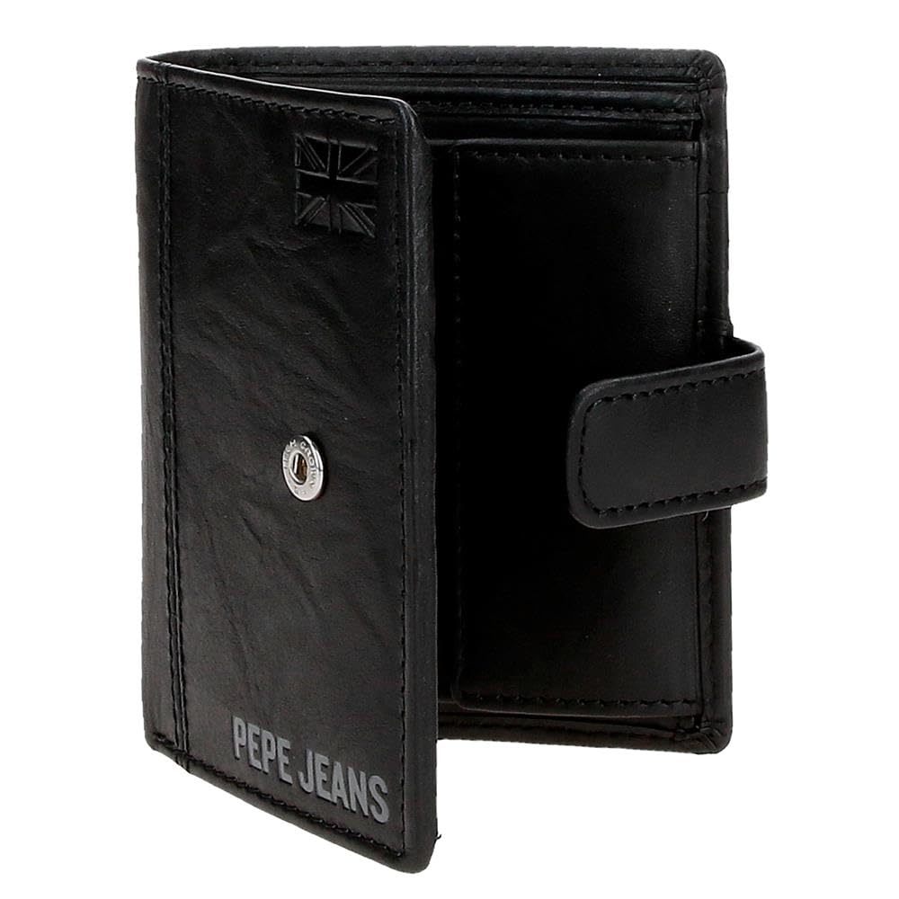 Pepe Jeans Cortland Cartera Vertical con Cierre de Clic Negro 8,5x10,5x1 cms Piel by Joumma Bags