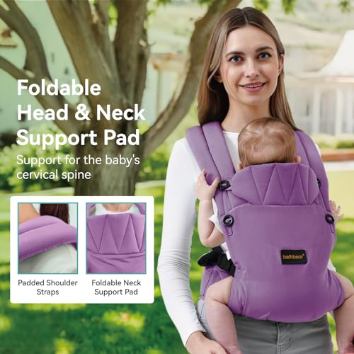 BethBear Baby Carrier Newborn to Toddler, 7-45 lbs with Natural Material, Ergonomic Design,Versatile and Adjustable,Hands Free for Moms&Dads,Purple