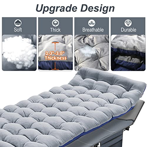 Aboron Folding Camping Cots For Adults, Double Layer 1200D Folding Sleeping Cots Bed, Heavy Duty Sleeping Cots, W/Carrying Bag, Removable Pad (75"(L) X28(W) X14(H), Gray&Blue) #TOP2