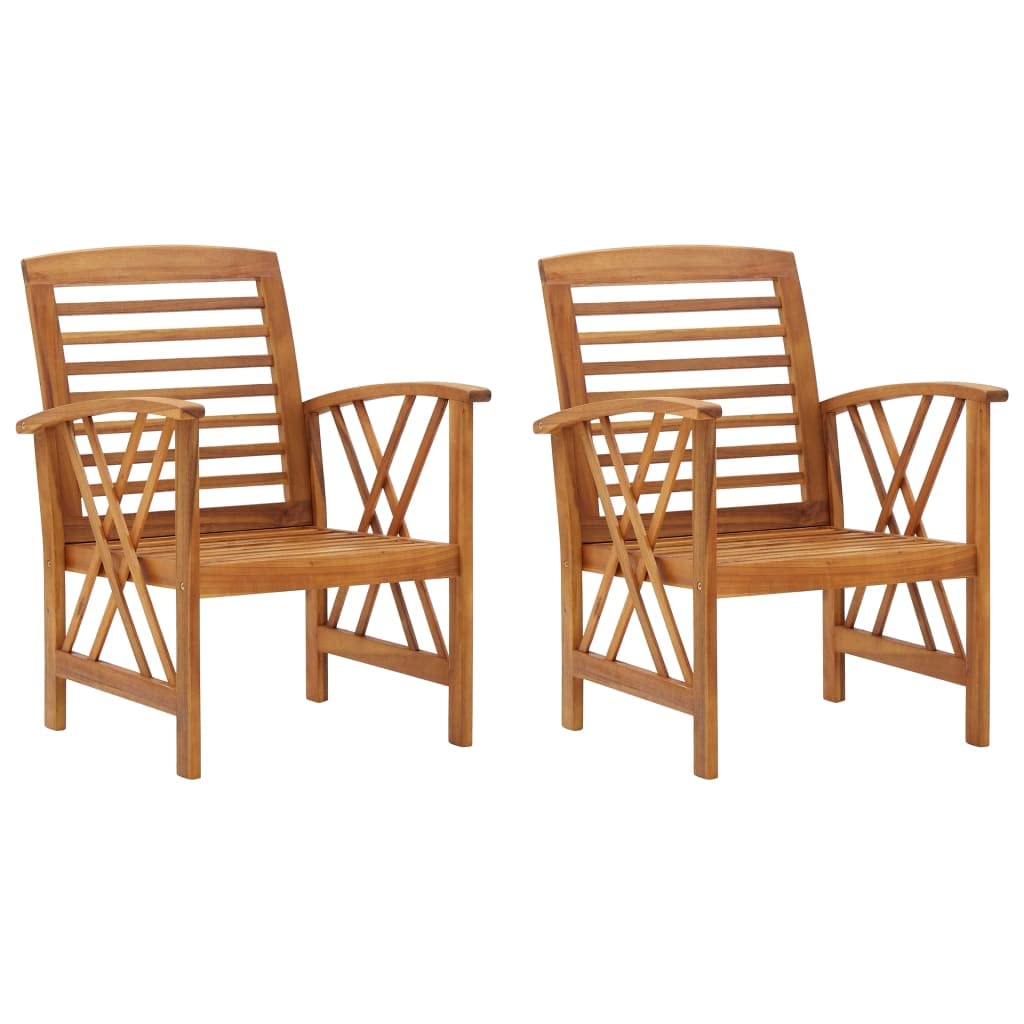 vidaXL Solid Acacia Wood 2x Garden Chairs Furniture Wooden Outdoor Seating Patio Terrace Seat Dining Dinner Slatted Chairs Armchair Set