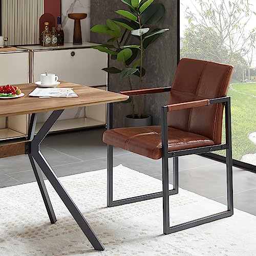 Leather Armchair, Faux Leather Chair, Leather Chair, Faux Leather Bedroom Chair, Faux Leather-Padded Armrest With Metal Frame Extra-Thick Padded Backrest For Living Room Bedroom, Set Of 2 (Brown) #TOP3