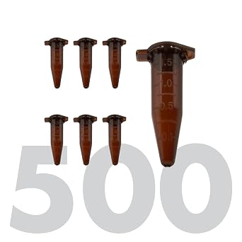 Kashi Scientific 1.5mL Amber Snap-Cap Microcentrifuge Tubes with Graduation, Lab Grade Polypropylene Plastic [1.5mL Amber, 500]
