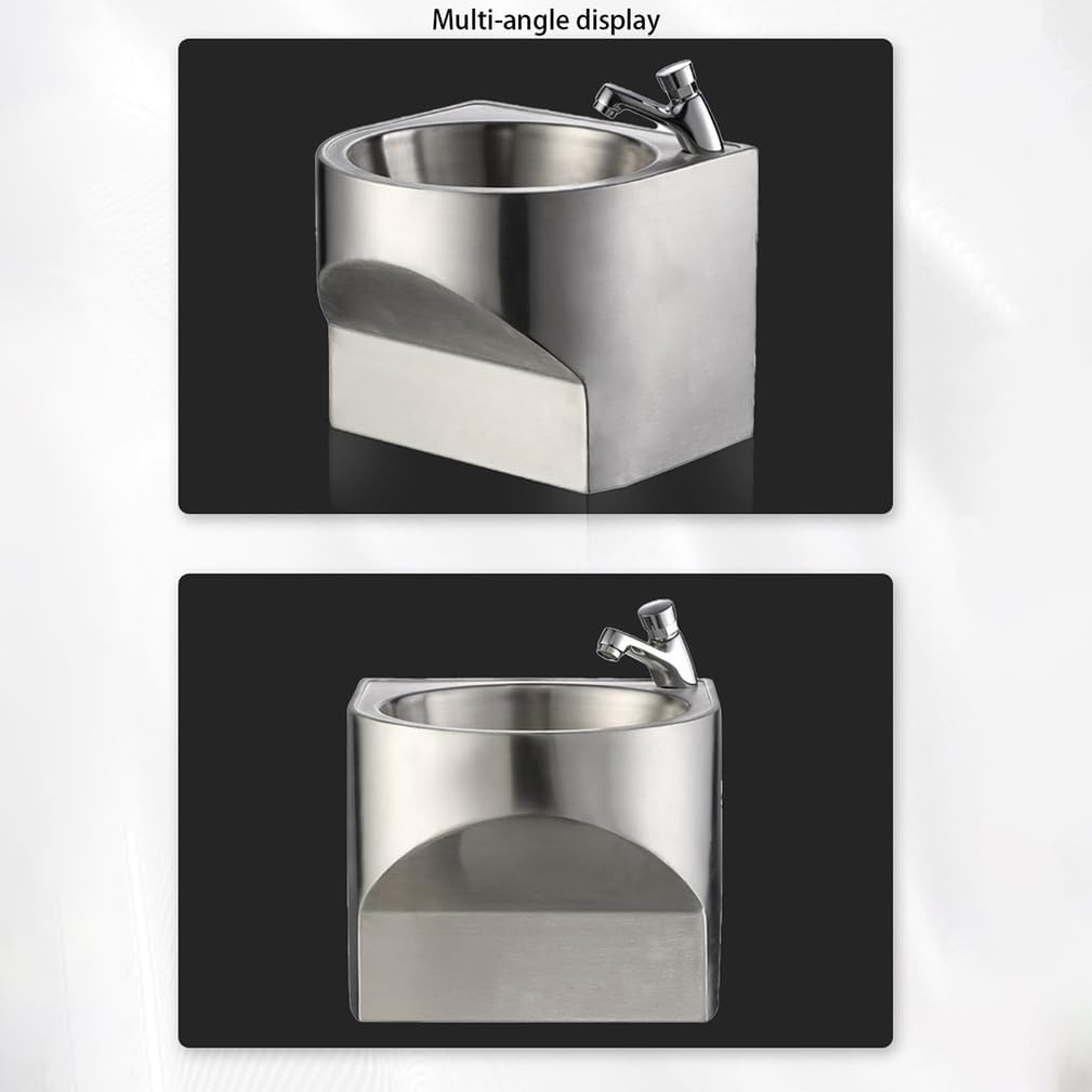 Wall Mount Kitchen Sink Commercial Stainless Steel Wash Hand Basin Utility Sinks for Restaurant Bar RV Bathroom Laundry Room 36.6 X 36.2 CM Small Cloakroom Basin,Silver,L14*H12*W14