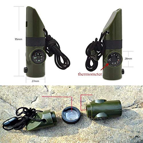 Boussole De Survie 7 En 1 – Sifflet, Lampe LED, Thermomètre, Miroir Signal, Loupe, Pot De Rangement – Pour Randonnée, Camping, Escalade