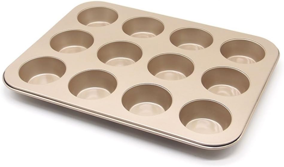 ATTBEE 12 Cups Muffin Cake Baking Dish, Muffin Egg Tart Mold (Champagne Gold Coating)