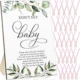 Geetery 51 Pcs Don't Say Baby Game Sign Cool Baby Shower Game 50 Pacifier Necklace Wooden Don't Say Sign Plastic Pacifier Party Favor for Gender Reveal (Greenery,Pink)