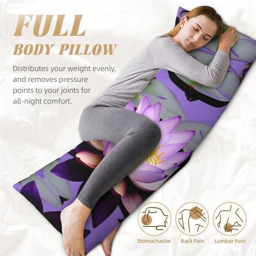 Housse de coussin de corps fleur de lotus violette pour un lit esthétique - 6