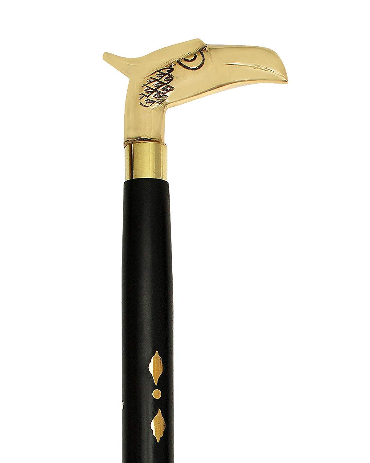 Wooden Walking Stick with Brass Eagle Shaped Handle Three Fold Black by Faiza Global