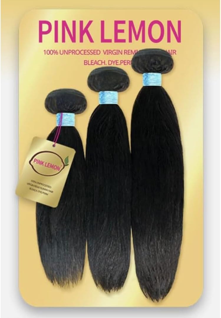 PINK LEMONVirgin Human Hair Weave 3 Bundles Straight (NATURAL, 20"22"24")