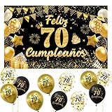 Decoración 70 Cumpleaños Español, Pancarta Feliz 70 Cumpleaños + 15 Globos, Banderola de Feliz 70 Años,Decoracion 70 Cumpleanos Chica chico, Kit Decoracion Fotos para Fiestas en Oro