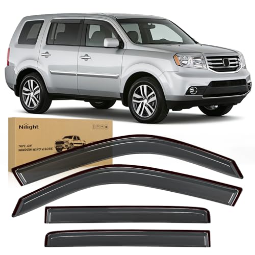 Image of Nilight Outside-Mount Window Rain Guards for Honda Pilot 2009-2015, 4PCS | Tape on Window Visors Helps Vent Fresh Air in Rainy Weather, Honda Pilot 2009 2010 2011 2012 2013 2014 2015, Smoke Tinted