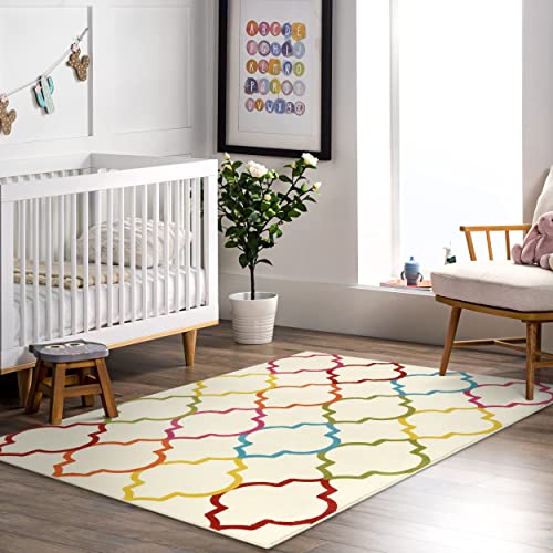 Lukinbox Colorful Runner Rug For Girls Bedroom, 3X5 Rainbow Moroccan Area Rugs For Living Room, Cute Soft Bedside Rug Modern Throw Rug Carpets For Kids Room Playroom Nursery Room Dorm Decor #TOP6